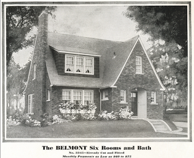 black and white drawing of Sears Belmont brick version of the Lynnhaven catalog image