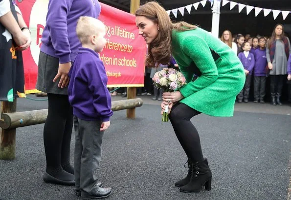 Kate Middleton wore Eponine London green dress, L.K. Bennett Marissa boots, KIKI McDonough Lauren earrings