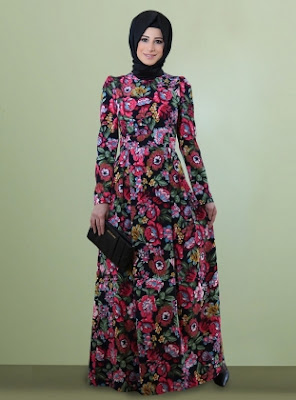 Top 5 Model Long Dress Muslimah Motif Bunga Terbaru 2016