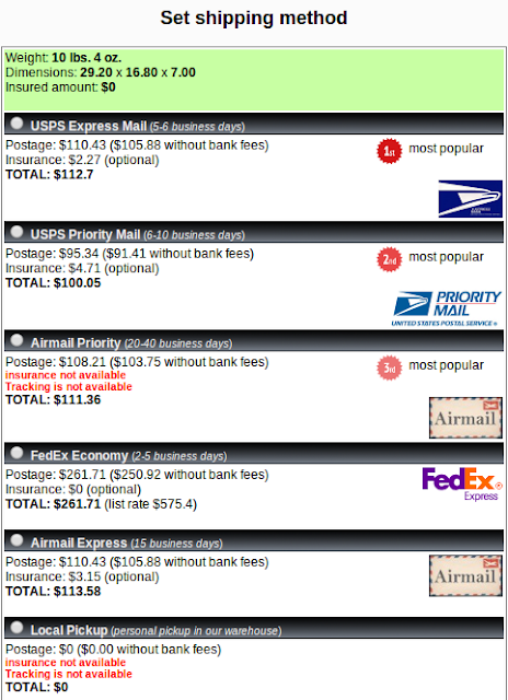 Shipito Shipping Method: USPS, Airmail Priority/Economy/Express, Fedex