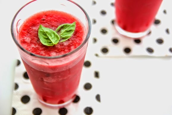Watermelon, strawberry and basil drink 