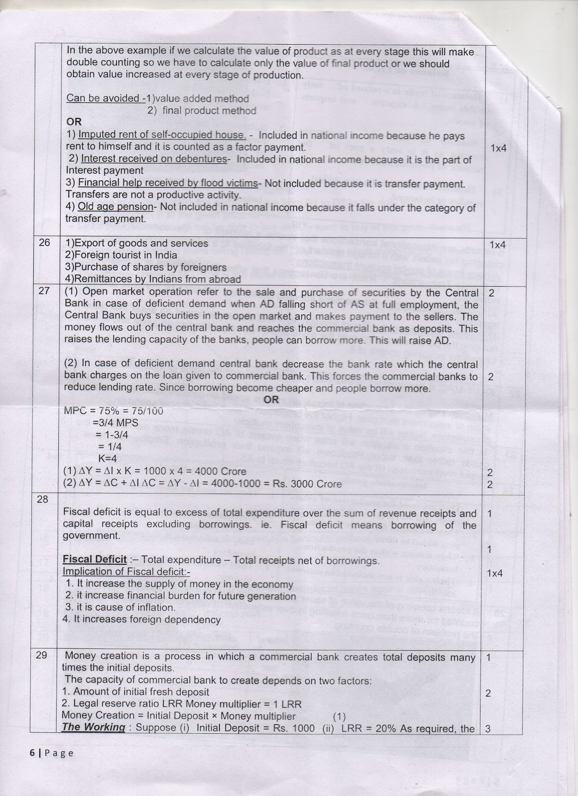 question paper economics Question paper Class XII Marking Scheme