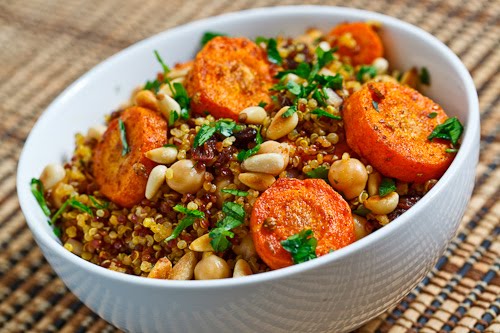 Moroccan Roasted Carrot and Chickpea Quinoa Salad in a Bowl