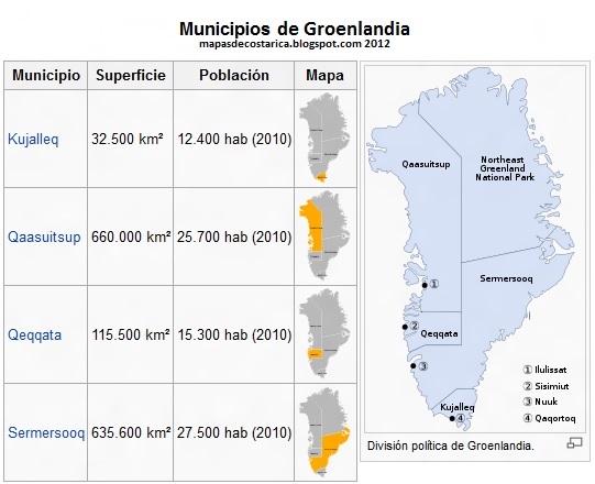 Groenlandia planiglobe - Groenlandia Por Provincias