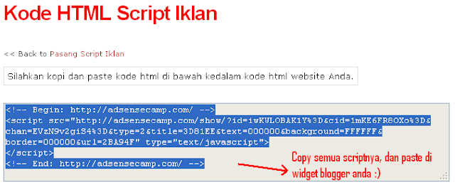 Cara Pasang Script iklan adsensecamp di blogspot/blogger