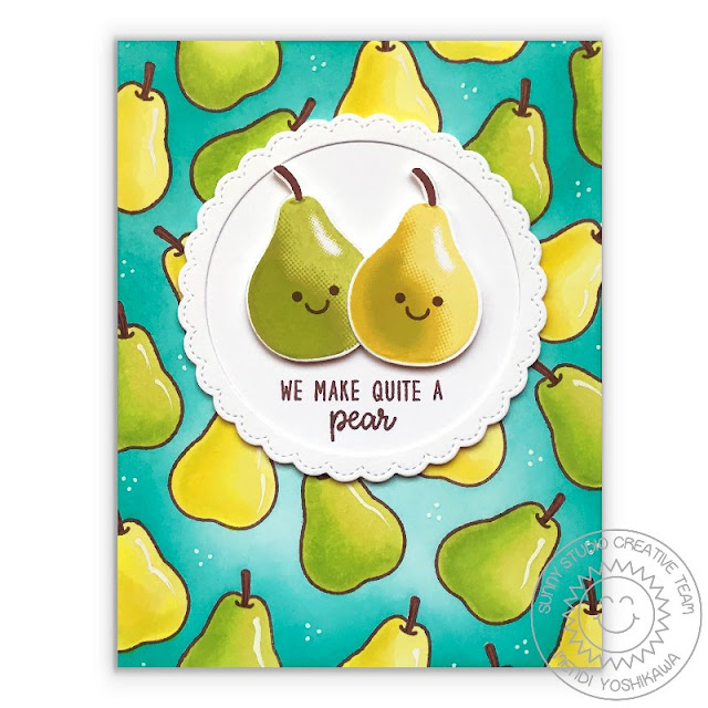 Sunny Studio Stamps: Fruit Cocktail Quite A Pear Card by Mendi Yoshikawa
