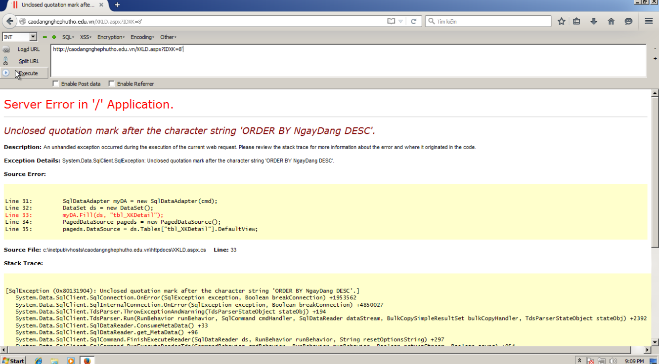 KHAI THÁC LỖI SQL INJECTION TRÊN ASPX
