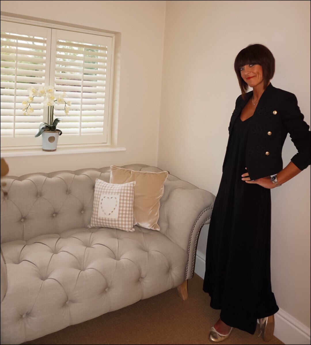 river island black dress gold buttons