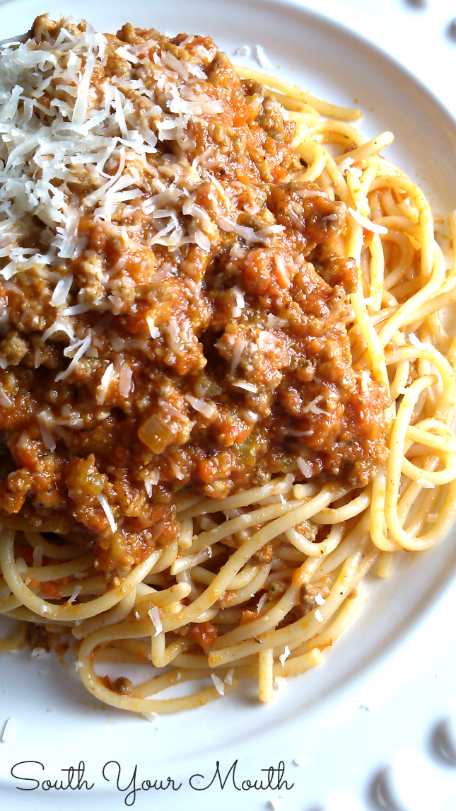 Bolognese Sauce "This sauce is more about the meat and layering of flavors and less about the tomatoes. You cook this for hours uncovered so that the sauce reduces and the flavors really intensify."