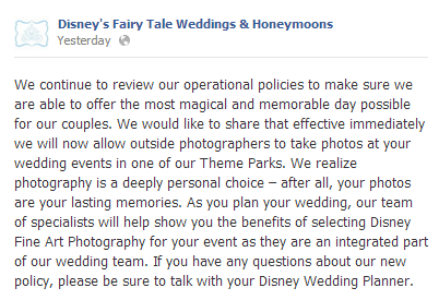Outside Photographers Now Allowed at WDW In-Park Weddings? Outside Photographers Now Allowed at WDW In-Park Weddings?