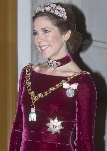 The gown's debut: Crown Princess Mary first wore the burgundy velvet gown at a New Year's banquet in 2014