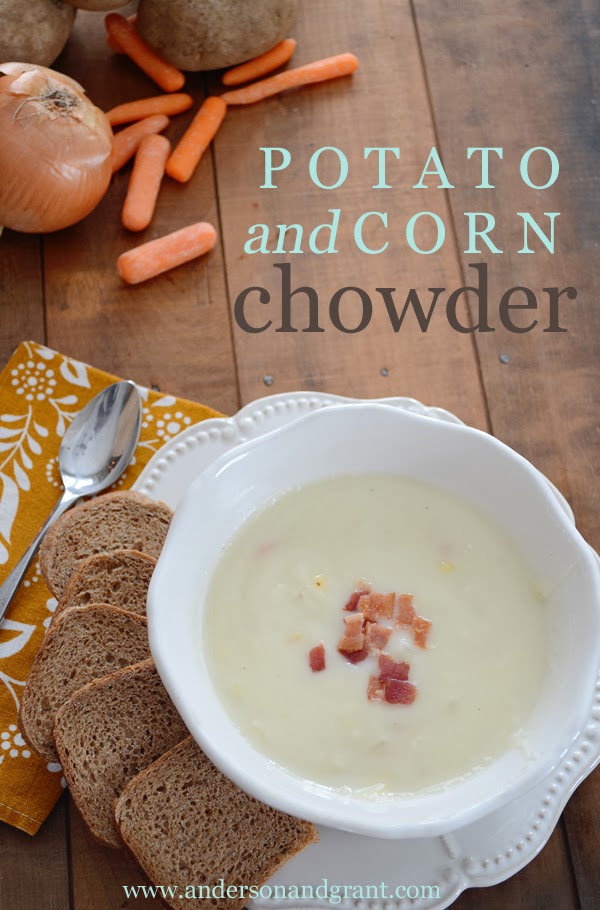 Potato and Corn Chowder...delicious and simple recipe for a warm winter soup | www.andersonandgrant.com