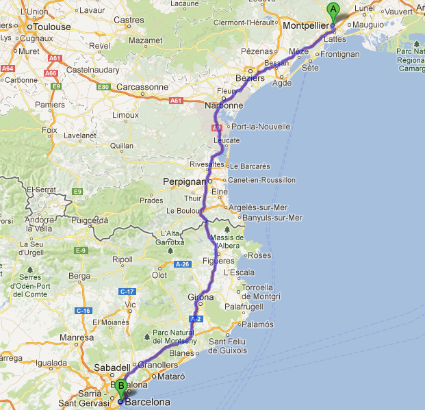 Ruta Montpellier Perpignan Girona Barcelona