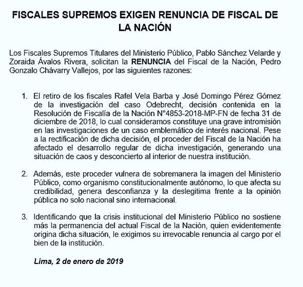Pablo Sánchez Velarde y Zoraida Avalos Rivera, solicitaron renuncia Pedro Chávarry Pablo Sánchez Velarde y Zoraida Avalos Rivera solicitaron la inmediata renuncia del fiscal de la Nación, Pedro Gonzalo Chávarry