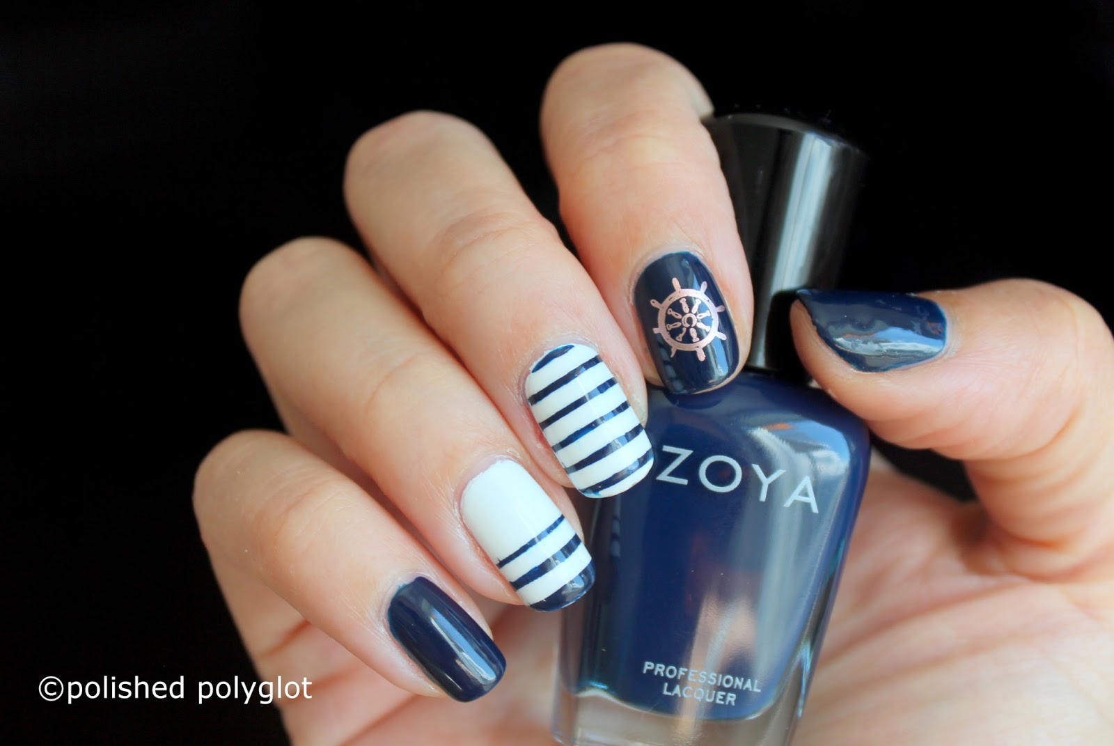Nail art │Navy blue and white nautical nail [Nail crazies unite] / Polished  Polyglot