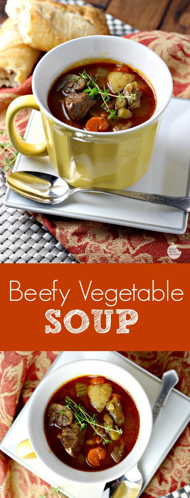 Beefy Vegetable Soup | by Renee's Kitchen Adventures - easy recipe for classic beef vegetable soup full of veggies with a rich broth