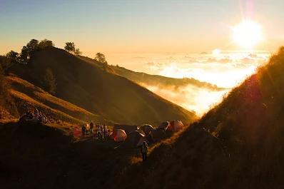 Beautiful sunset at Plawangan Senaru an altitude 2460 meter of Mount Rinjani