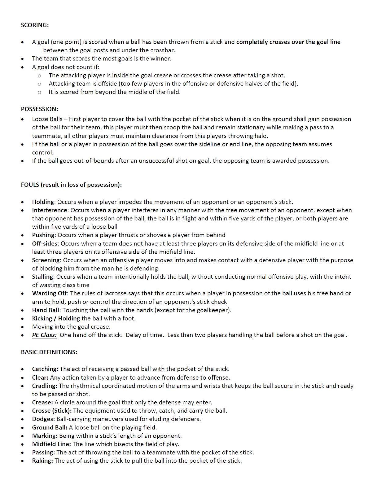 Mr. Suarez's Physical Education Blog Our PE Class Lacrosse Study Guide