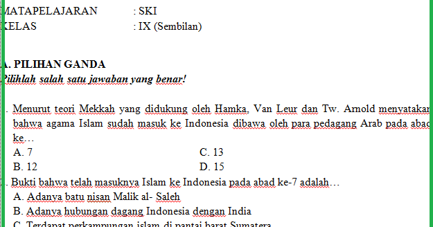 Soal Ski Kelas 10 Semester 1 Dan Kunci Jawaban Revisi 2021