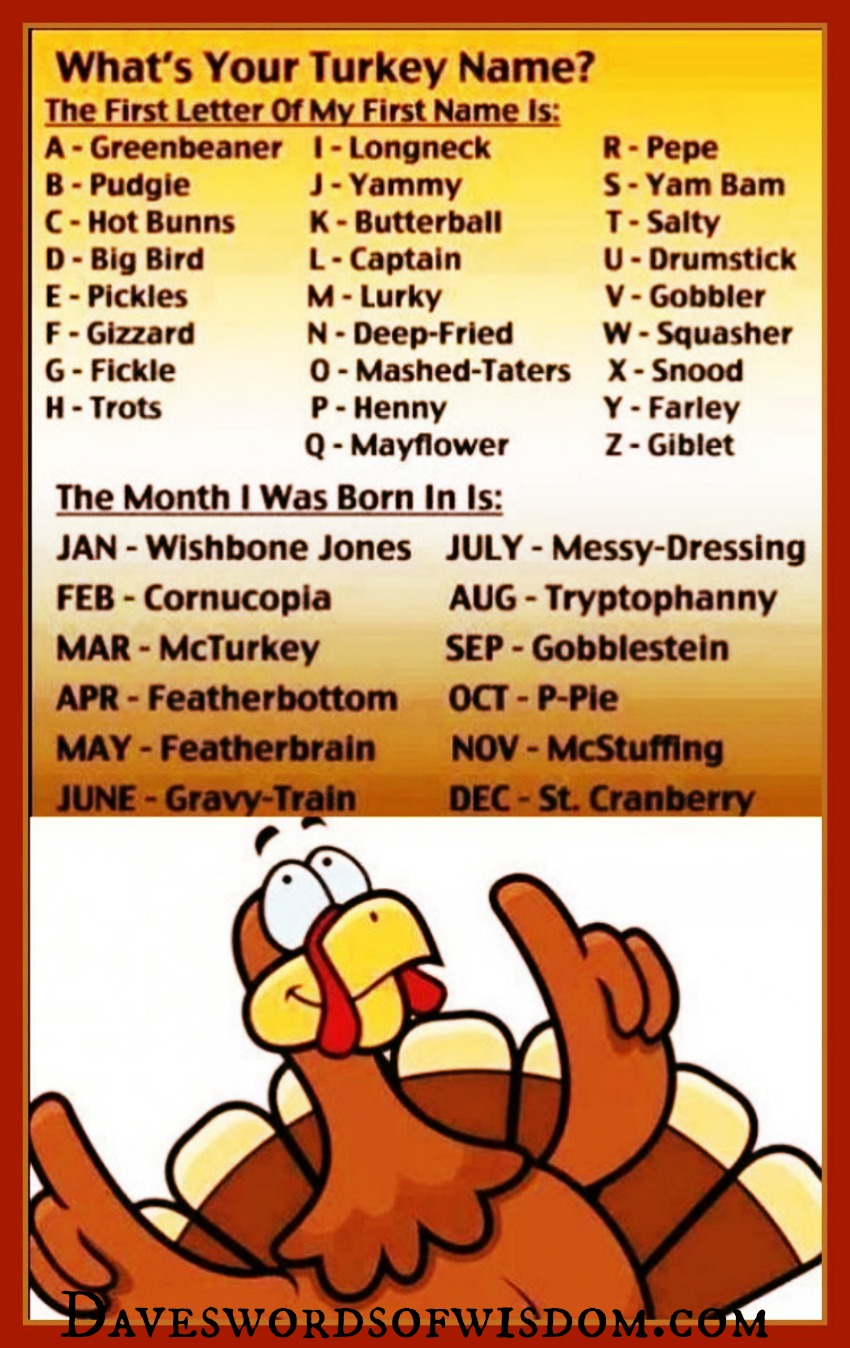 Your Thanksgiving Turkey Name.