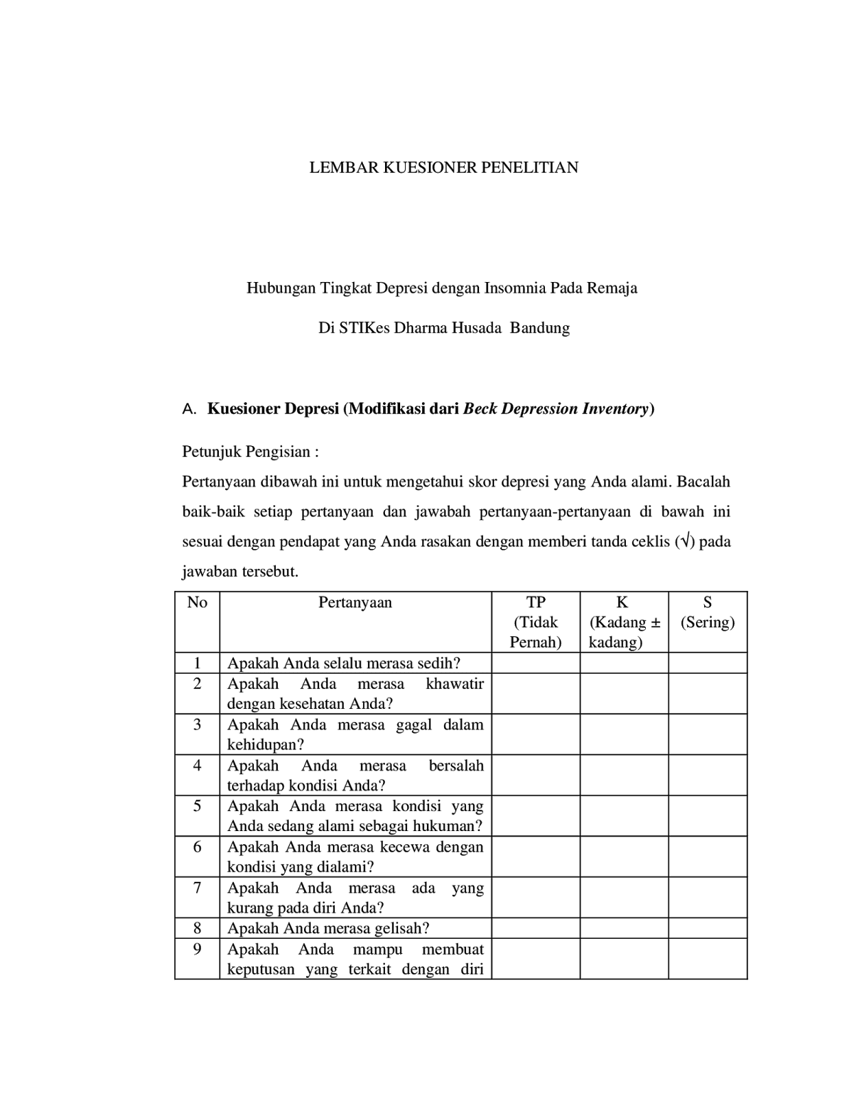 contoh pertanyaan kuesioner wood scribd indo