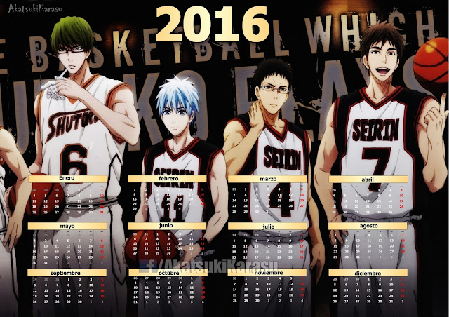 calendario 2016 kuroko no basket