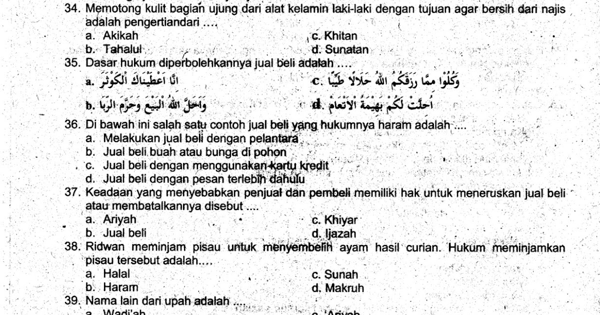 Contoh soal Uas Fiqih Kelas 1 Sd Semester 1