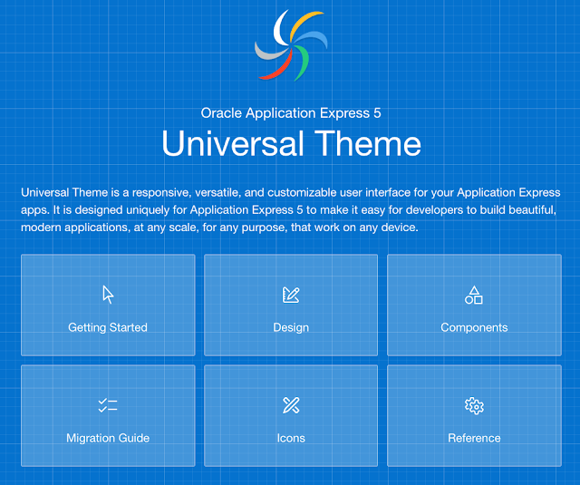 Screenshot showing Universal Theme Sample Application, available in your workspace via Packaged Apps > Sample