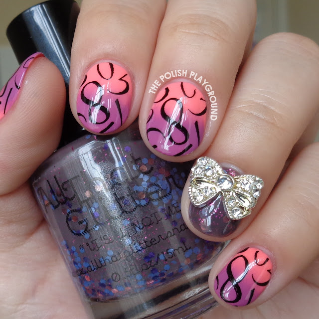 Pink and Purple Gradient with Number Stampng Nail Art