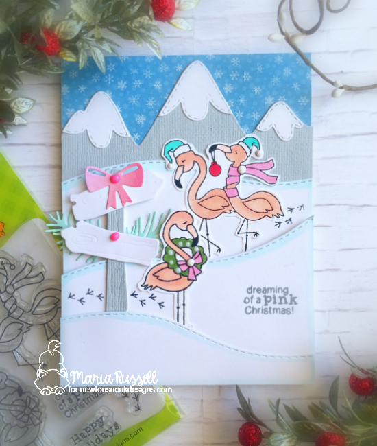 Pink Christmas card by Maria Russell | Flirty Flamingos Stamp Set by Newton's Nook Designs #newtonsnook #handmade