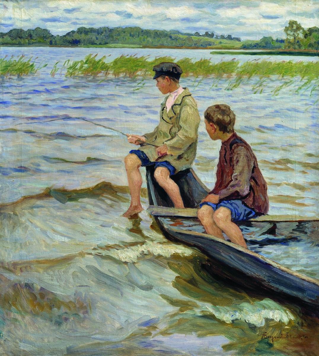 Мальчик ловил рыбу на реке. Ю П Казаков тихое утро.