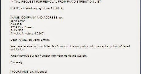 Fax Number Removal Letter