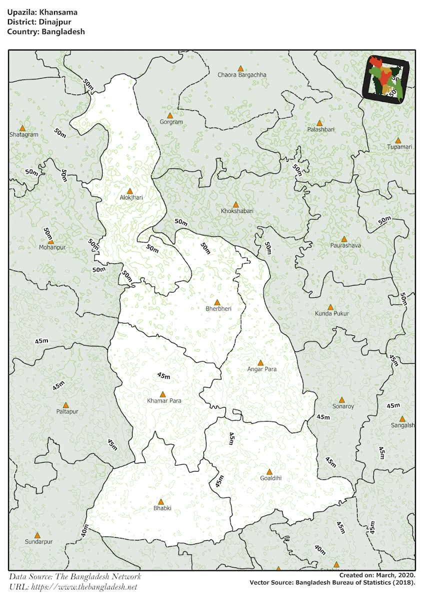 Khansama Upazila Elevation Map Dinajpur District Bangladesh