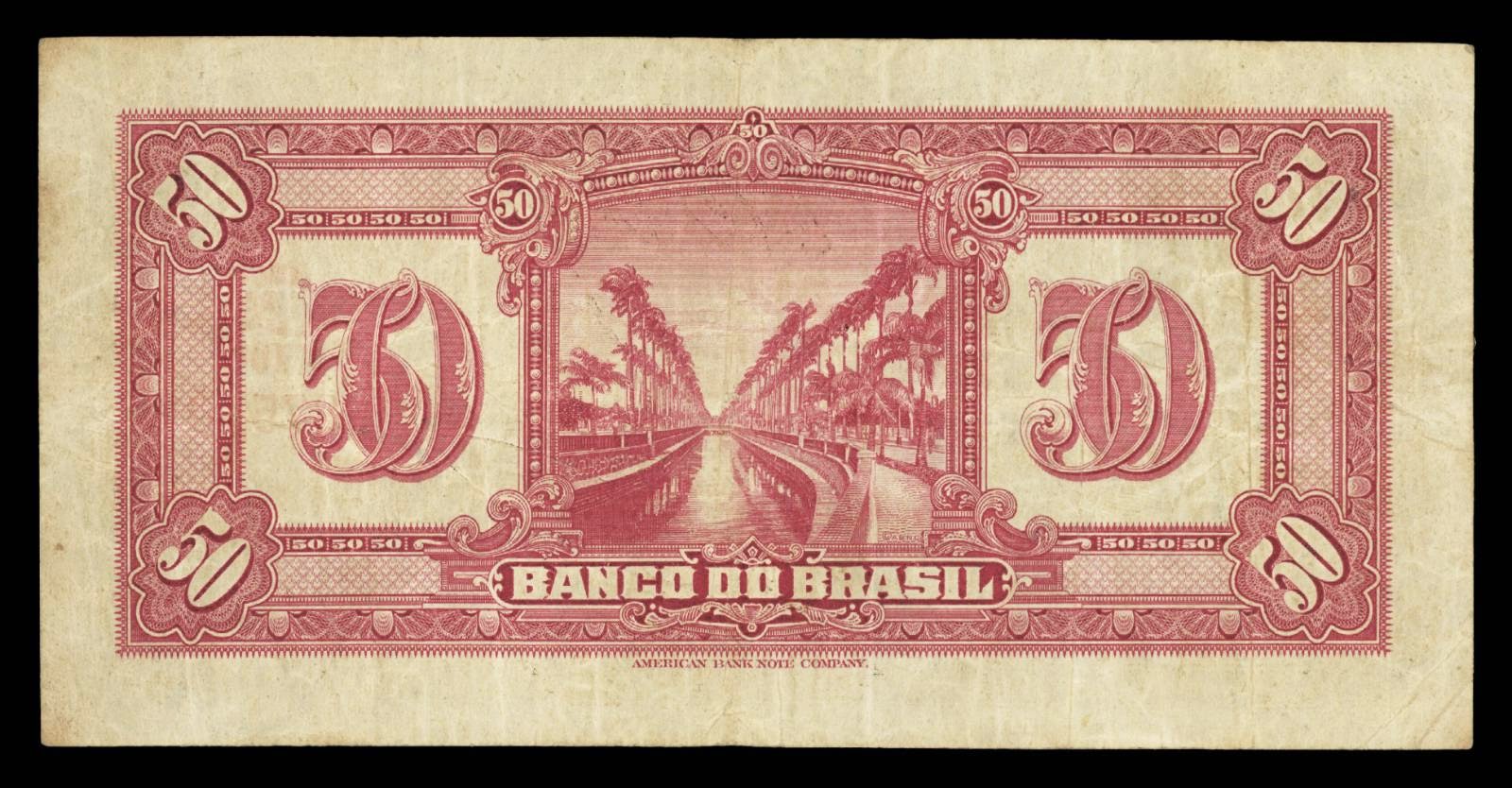 Brazil paper money 50 Mil Reis banknote 1923 Banco do Brasil, Canal do Mangue at Rio de Janeiro