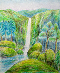 pencil colored drawings landscapes easy waterfall imaginary landscape river