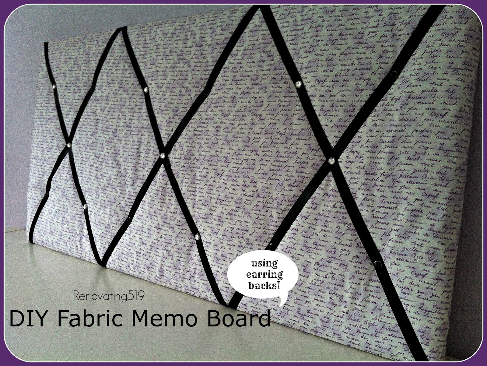 Renovating519 DIY Fabric Memo BoardKeeping tacks in place