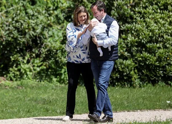 Hereditary Grand Duchess Stephanie, Prince Charles, Princess Stephanie, Roberto Cavalli silk blouse, blue underwater print kaftan top