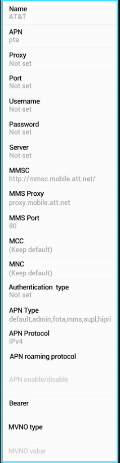 New AT&T APN Settings android New AT&T APN Settings android