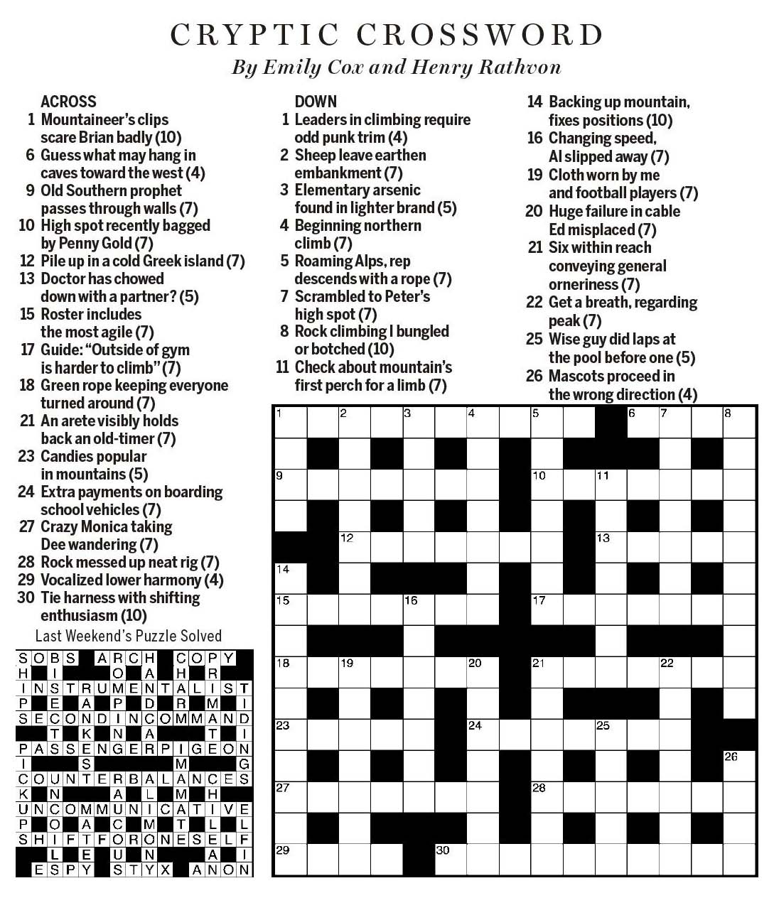 National Post Cryptic Crossword Forum Saturday September 29 2018 Mountaineering National Post Cryptic Crossword Forum Saturday September 29 2018 Mountaineering