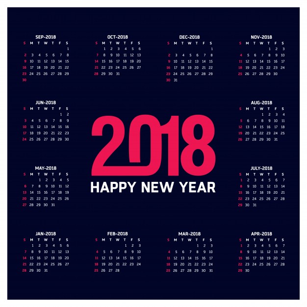 Dark calendar template for 2018 Free Vector