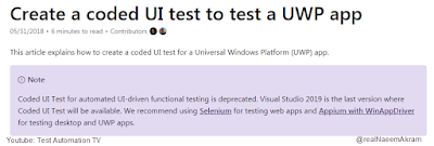 Microsoft recommendation is Selenium and Appium instead of Coded UI