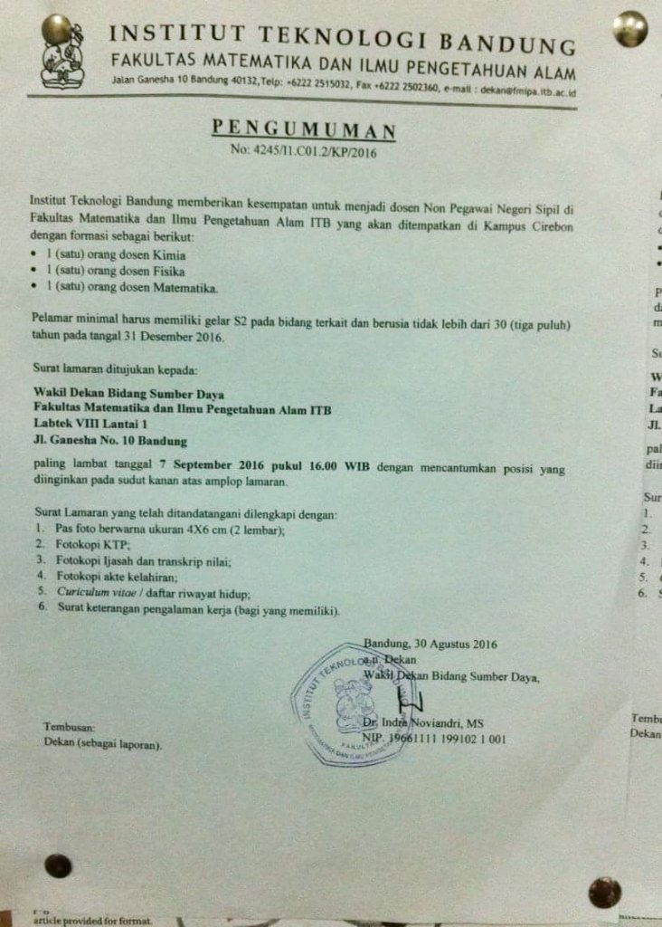 Lowongan Dosen Institut Teknologi Bandung (ITB) Terbaru ...