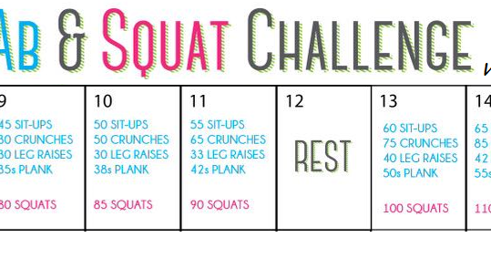 Printable 30 Day Ab And Squat Challenge Squat Plank Crunch Push Up