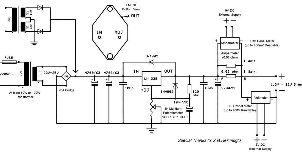 Build a 1.3 - 32 V / 5A Power Supply w/ Short Circuit Protection by