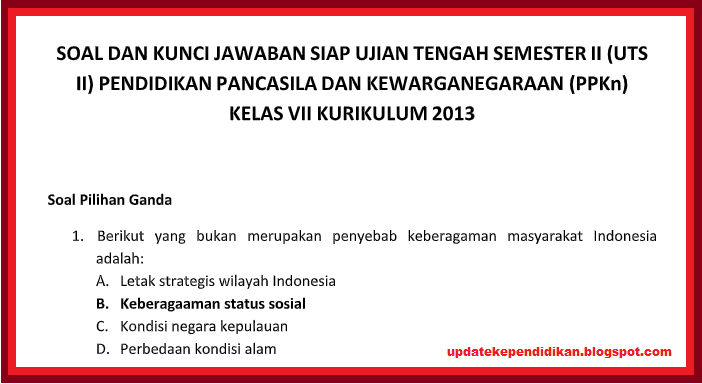 Download Soal Uts Mapel Ppkn Kls 7 Kurikulum 2013