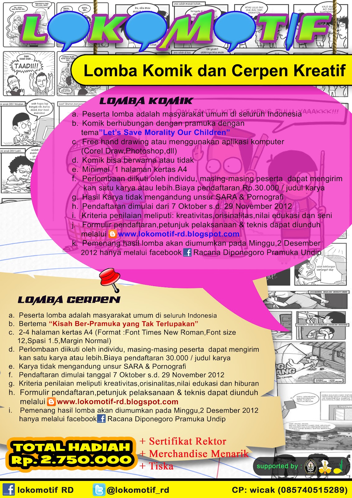 Lomba Komik Dan Cerpen Kreatif Racana Diponegoro Info Lomba Terupdate Terpercaya