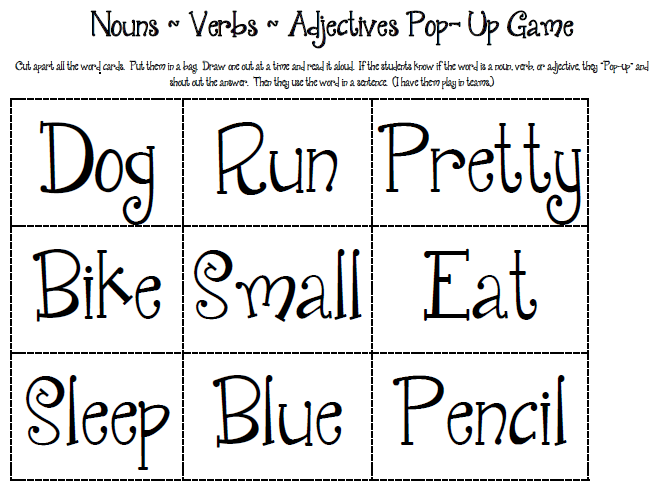 Jennifer's Teaching Tools: Nouns ~ Verbs ~ Adjectives