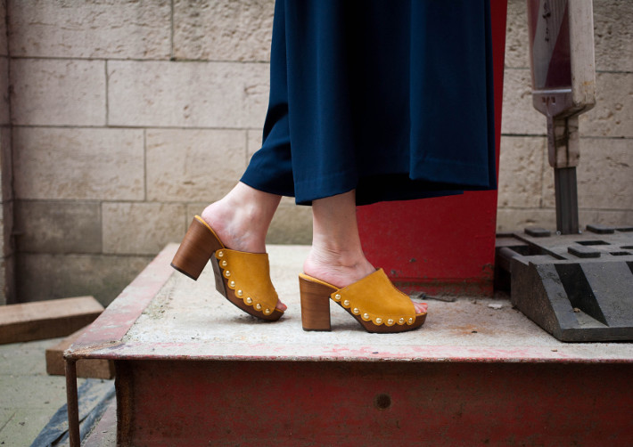yellow platform clogs
