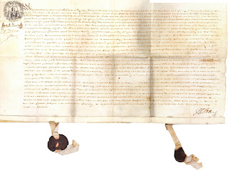 Bond from Antwerp issued in 1664 is handwritten on parchment