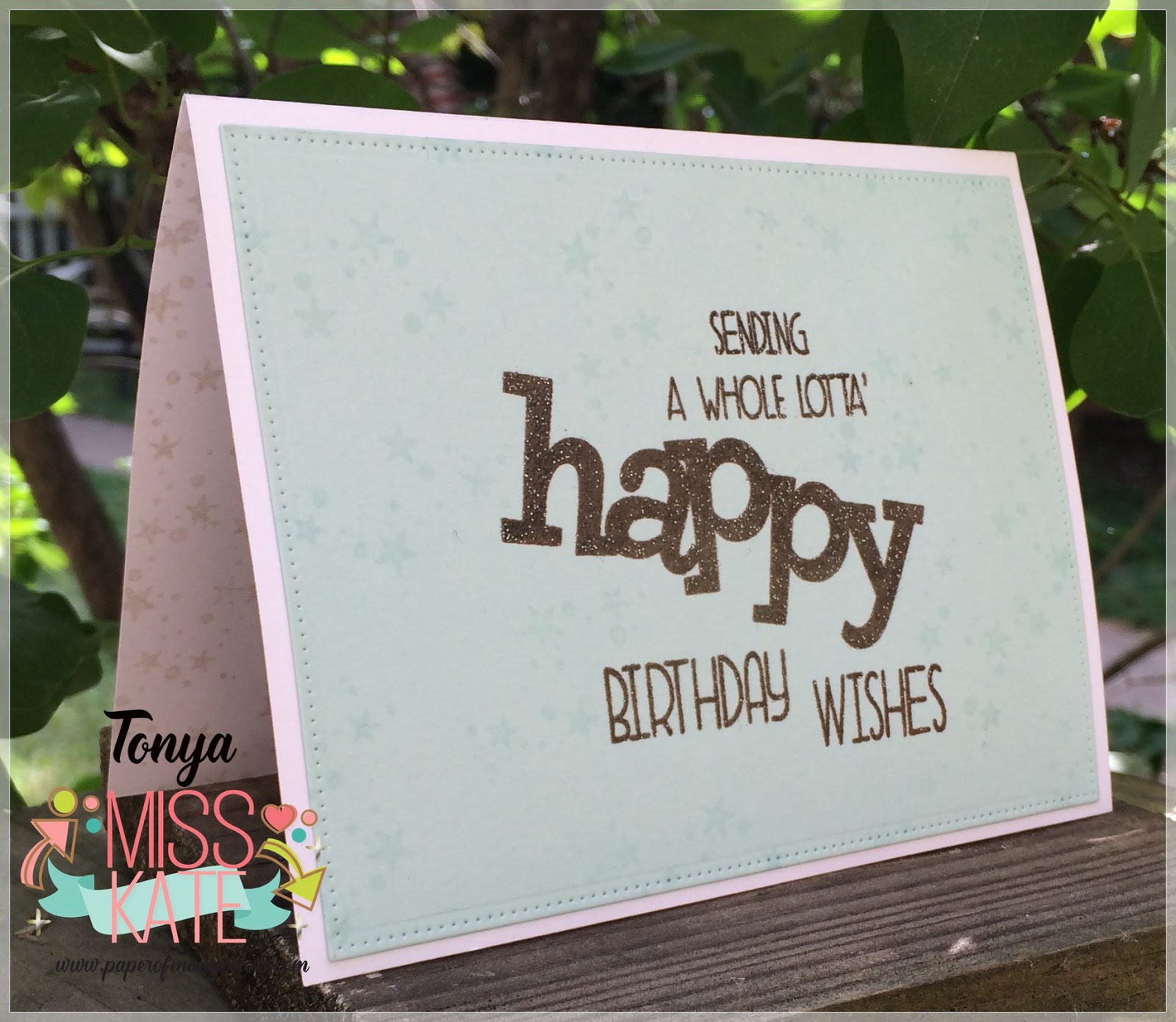 I Stamped The Panel With WPlus9s Whole Lotta Happy Stamp Set In Verasfine Sepia Ink Heat Embossed Sentiment Clear Glittered